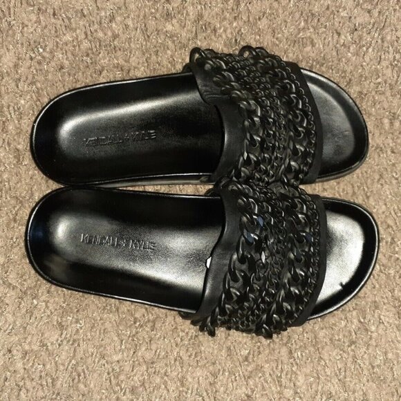 KENDALL & KYLIE-Shiloh-Chain Link Platform Slide Black Leather-SZ 6M-Excellent - Picture 5 of 6